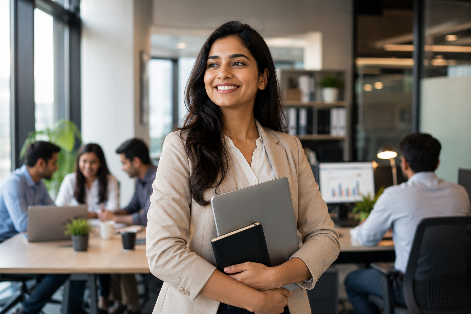 Confident young employee representing how to think like a professional from day one through workplace confidence and growth.