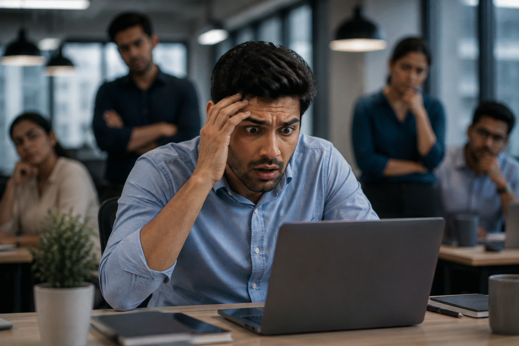 Employee trying to handle mistakes at work