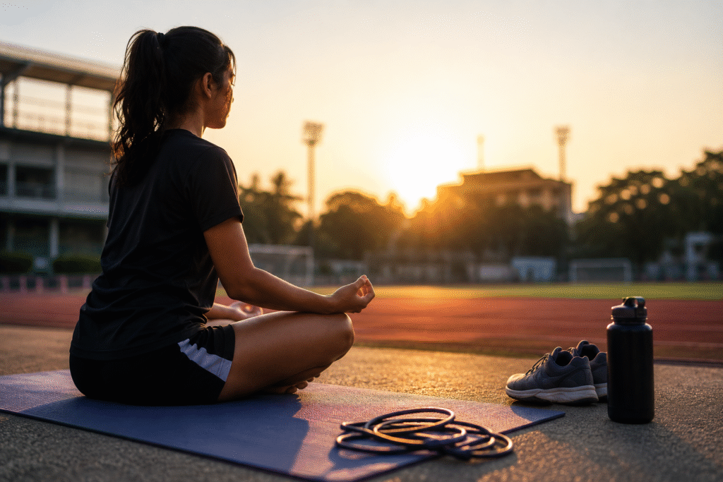 Athlete taking a moment to prepare your mind before training