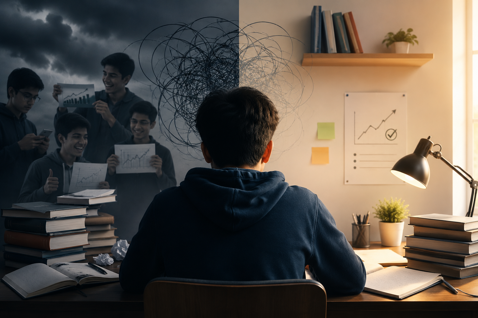 Student managing topper comparison while preparing for Entance Exam.