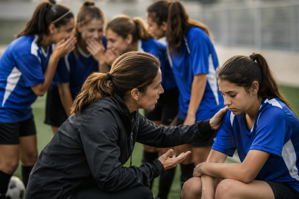 Coach spot peer pressure of the athlete and started comforting her
