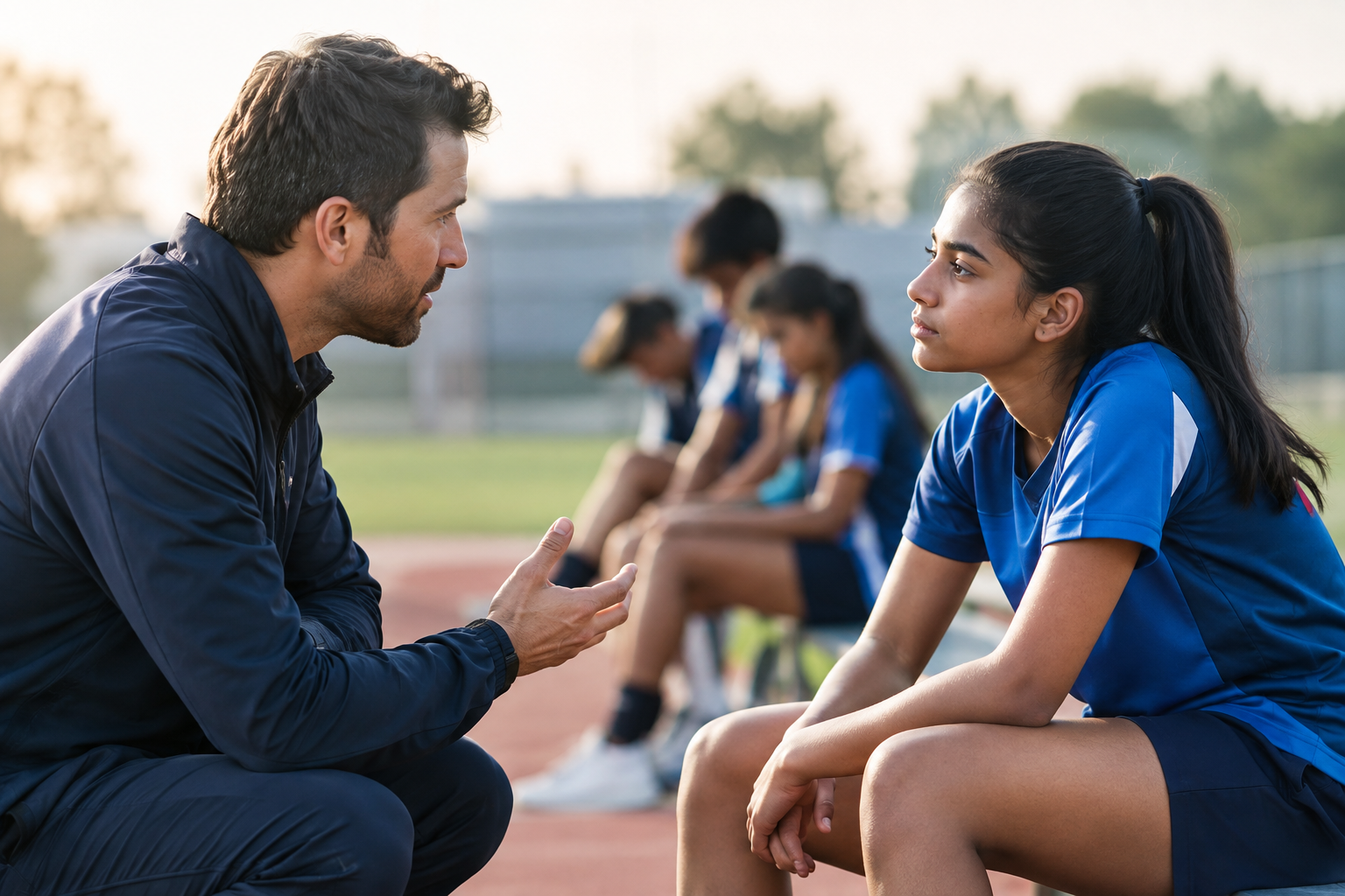 Coach guiding an athlete during training in an attempt to introduce mental training in a sports academy